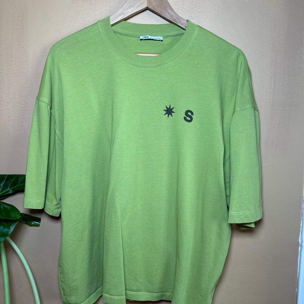 Zara Green Short Sleeve Tee Relaxed Fit